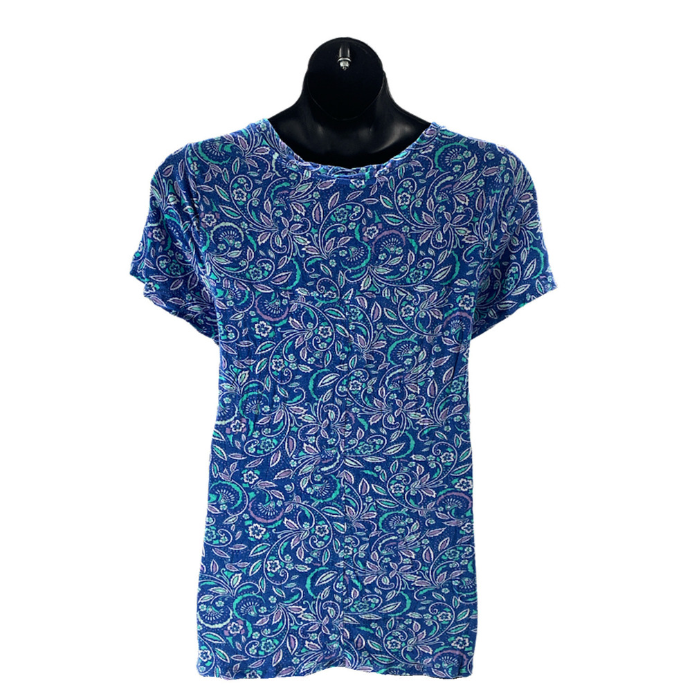 Cuddl Duds Softwear with Stretch Crew-Neck Top Blue Paisley - Regular - Picture 2 of 3